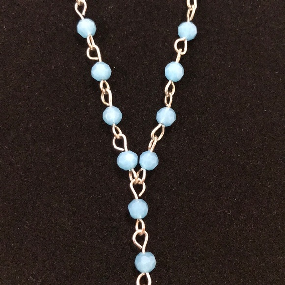 NEW DIRECTIONS ROSARY SILVER TONE BLUE BEADS NECKLACE - Picture 3 of 4